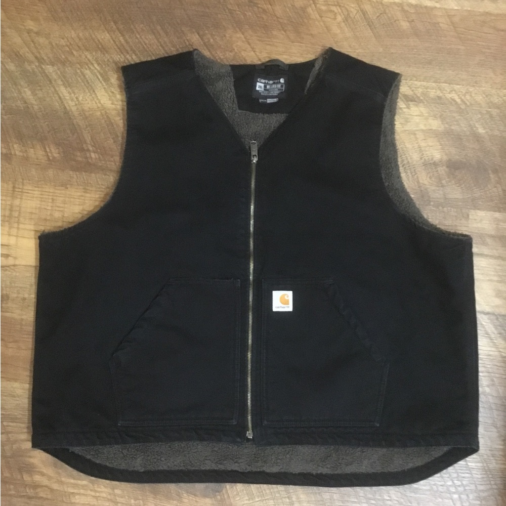 Carhartt Black Washed Duck Sherpa Lined Vest